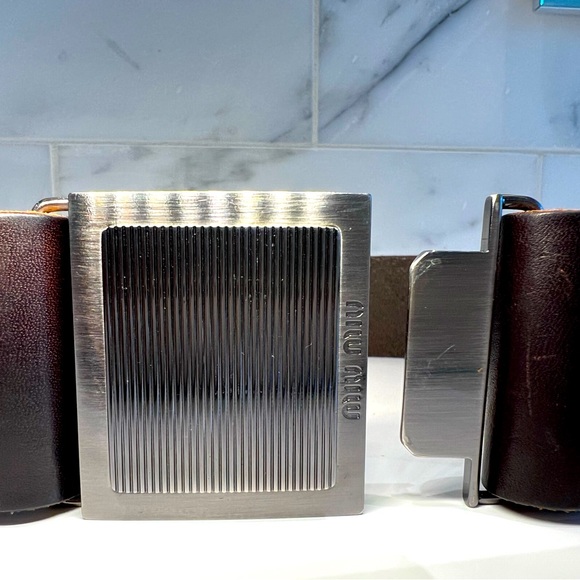 MIU MIU genuine leather belt with metal buckle - deep brown. Designer belt - Picture 5 of 10